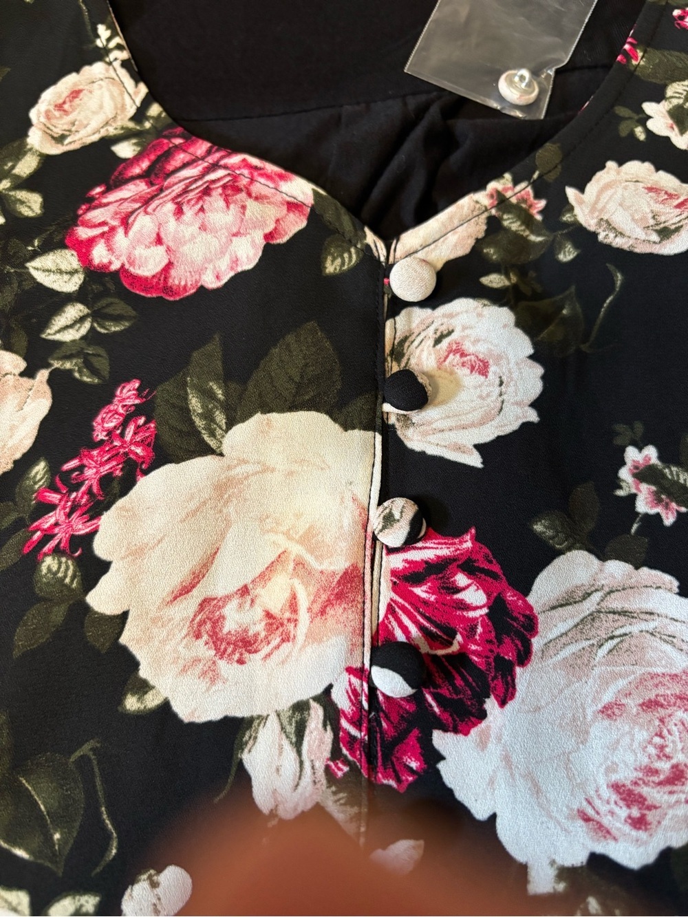 torrid Black Sleeveless V-Neck Top with Pink & Cream Floral Print - Picture 5 of 7